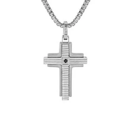 bold ruby ridge necklace-Nomination Steel Diamond Stripe Cross Necklace