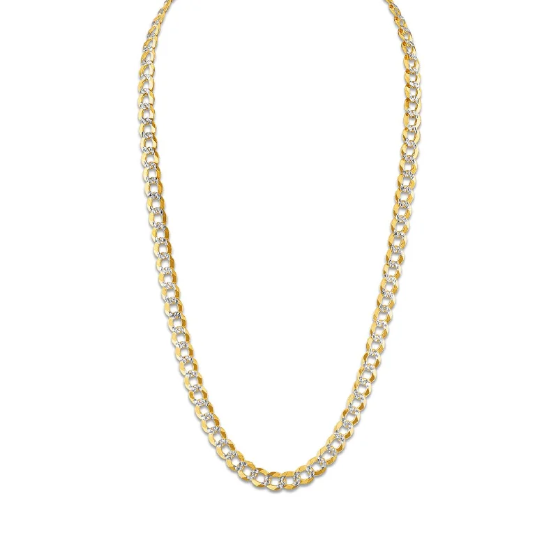 artisan-crafted platinum necklace-10KT White and Yellow Gold 24-inch 8.5MM Pave Curb Chain