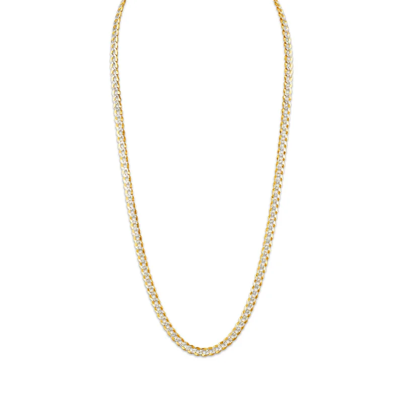 adjustable arch necklace-10KT White and Yellow Gold 28-inch 7.1MM Curb Pave Chain