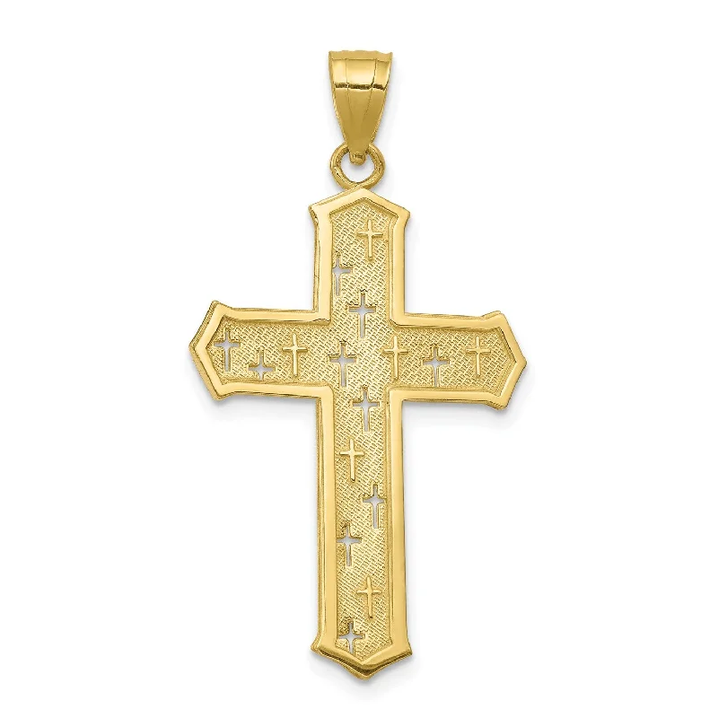 floral channel diamond necklace-10KT Yellow Gold 35X21MM Cross Pendant. Chain Not Included