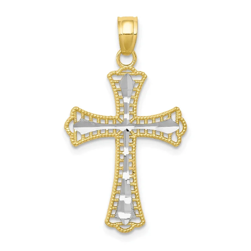 bold opal ridge necklace-10KT Yellow Gold With Rhodium Plating 30X16MM Diamond-cut Cross Pendant. Chain Not Included