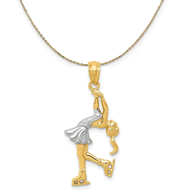 14k Gold and Rhodium Two Tone Female Ice Skater Necklace