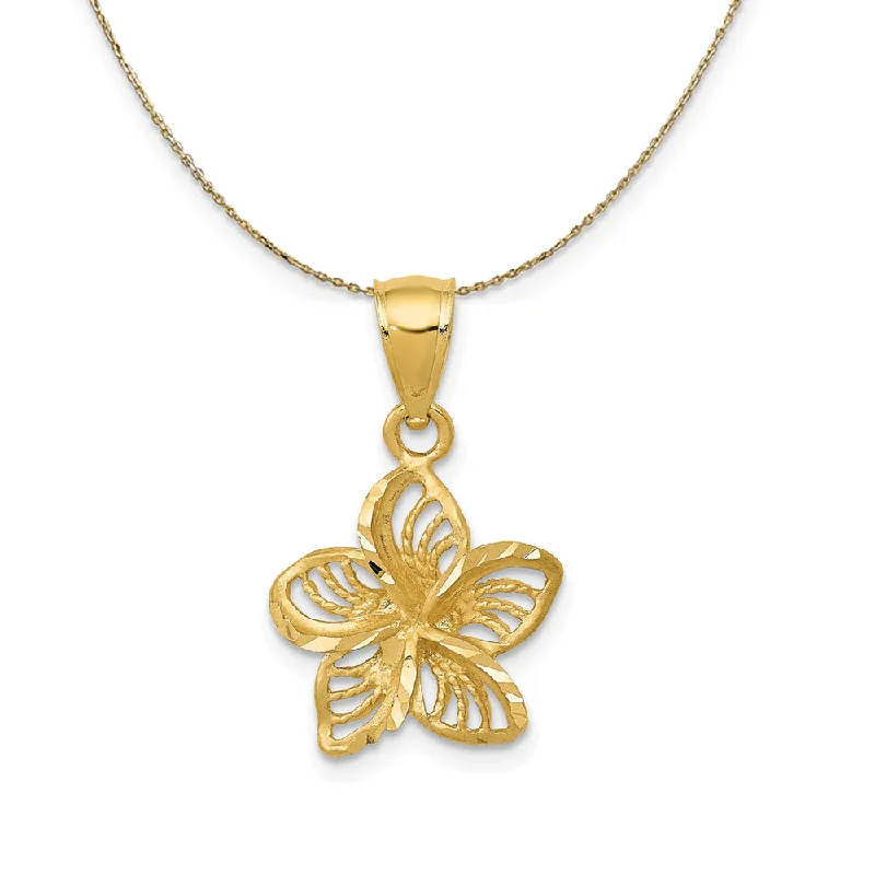 14k Yellow Gold 13mm Diamond Cut Filigree Plumeria Necklace