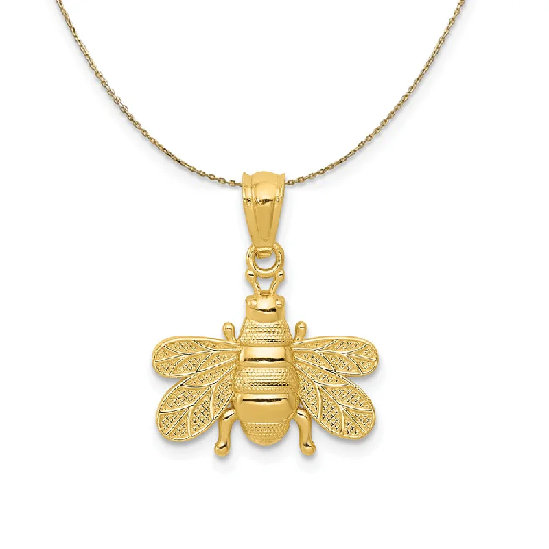 raw agate accent necklace-14k Yellow Gold 15mm Textured Bee Necklace