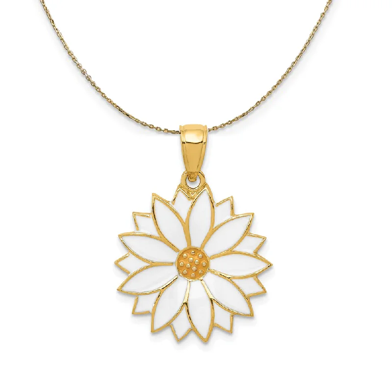 bohemian peak necklace-14k Yellow Gold 19mm White Enameled Daisy Blossom Necklace