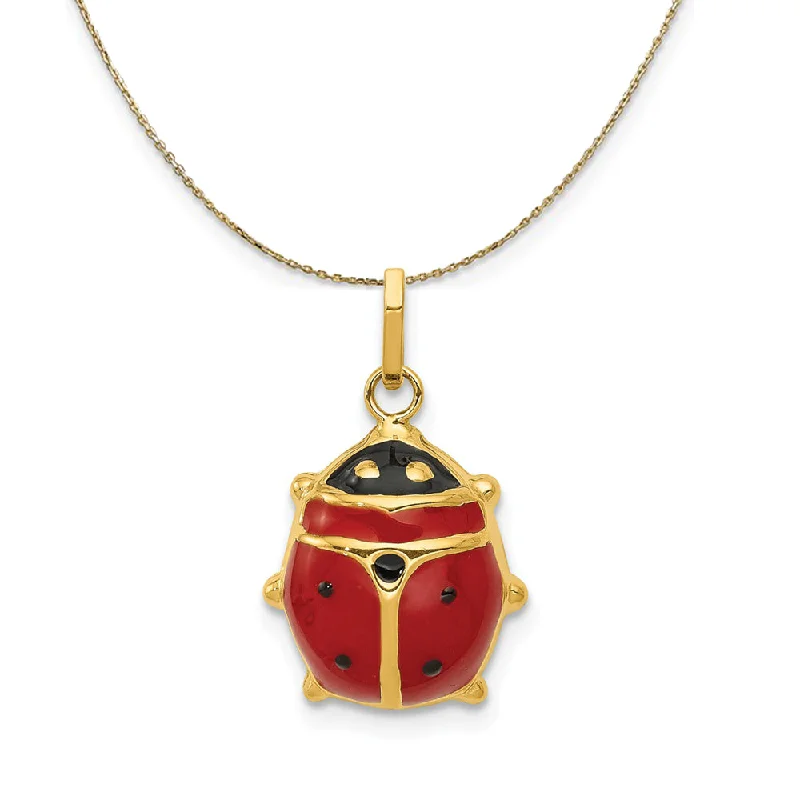 14k Yellow Gold 3D Red Enameled Ladybug (13mm) Necklace