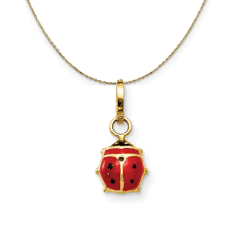 14k Yellow Gold 3D Red Enameled Ladybug (7mm) Necklace