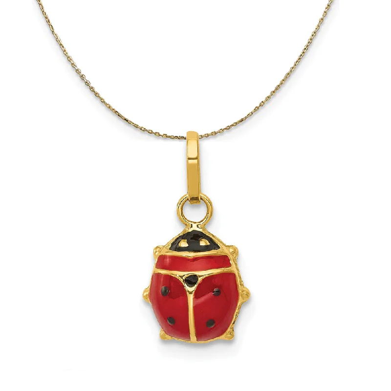 vintage-inspired opal necklace-14k Yellow Gold 3D Red Enameled Ladybug (9mm) Necklace