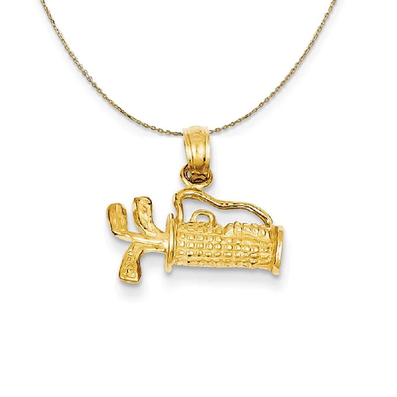 14k Yellow Gold 3D Textured Golf Bag Necklace