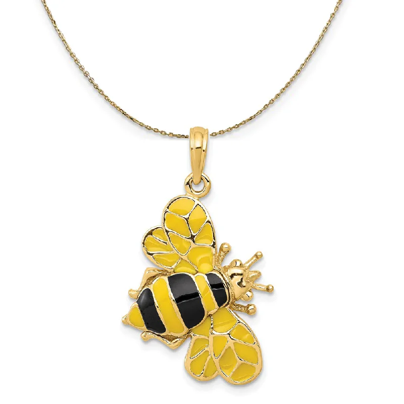 adjustable thorn pendant necklace-14k Yellow Gold and Enamel 3D Bumblebee Necklace