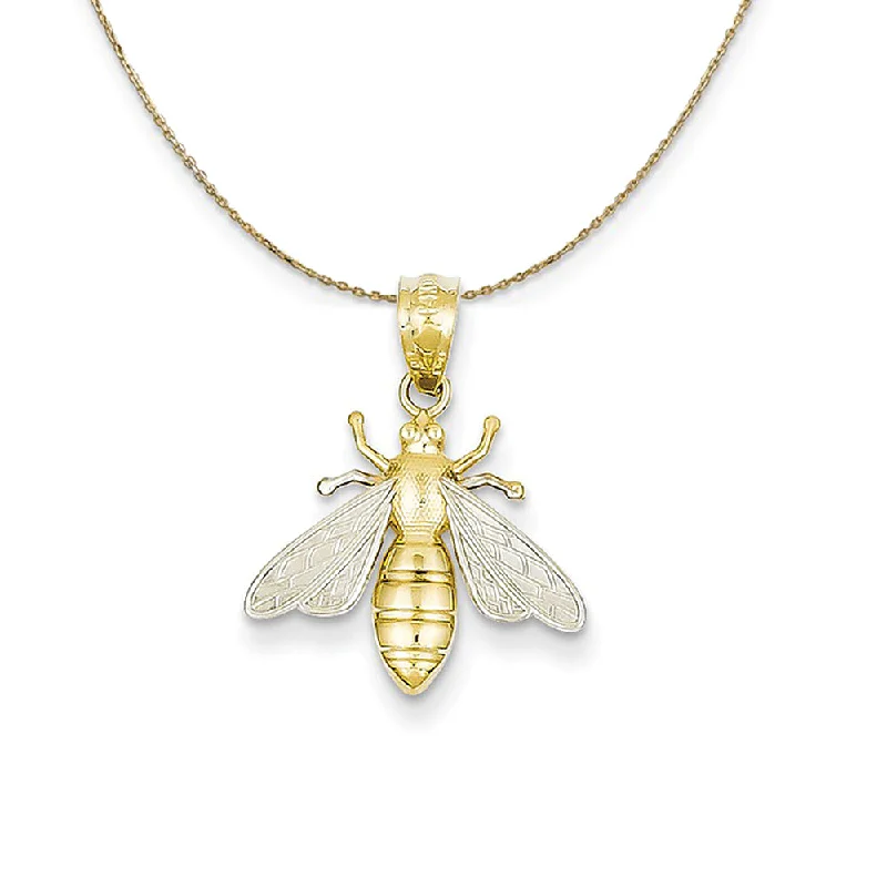 engraved honor pendant necklace-14k Yellow Gold and Rhodium Two Tone Bee Necklace