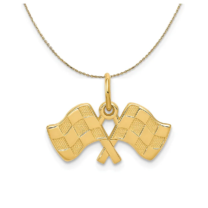 14k Yellow Gold Checkered Racing Flags Necklace