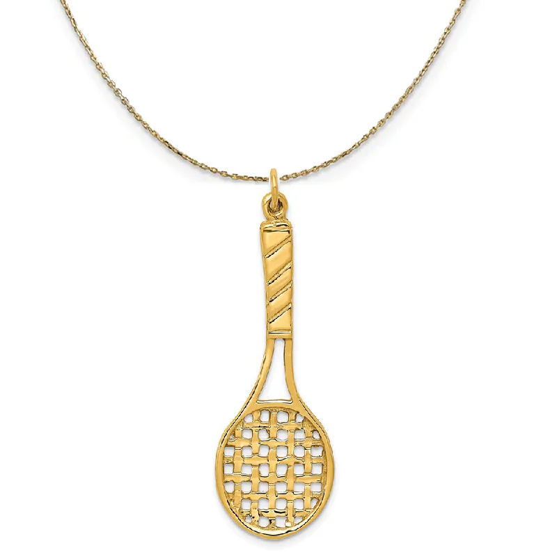 14k Yellow Gold Large 3D Tennis Racquet Necklace