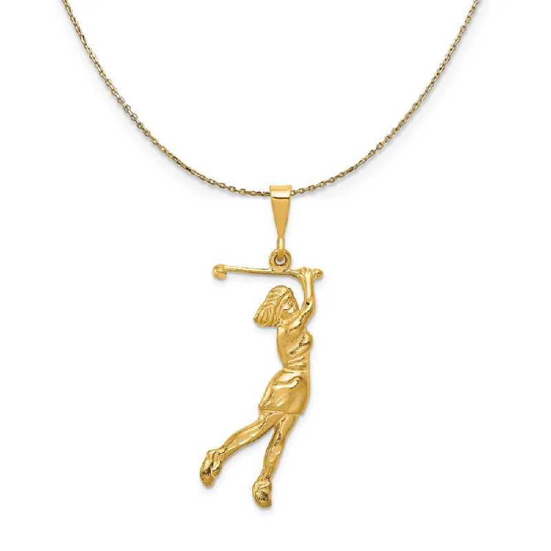 modern fused-chain necklace-14k Yellow Gold Large Female Golfer Necklace