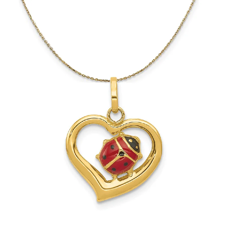 vintage-style sapphire necklace-14k Yellow Gold Open Heart Enameled Ladybug Necklace