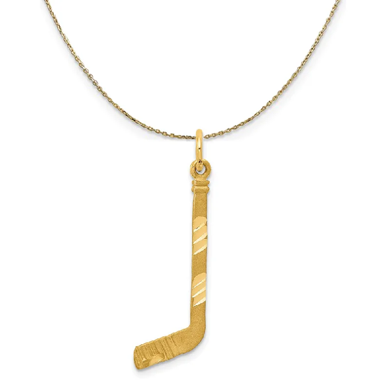 bold emerald ridge necklace-14k Yellow Gold Satin and Diamond Cut Hockey Stick Necklace