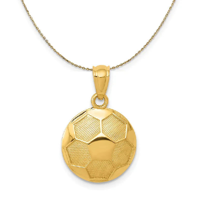 14k Yellow Gold Satin and Polished Soccer Ball Necklace