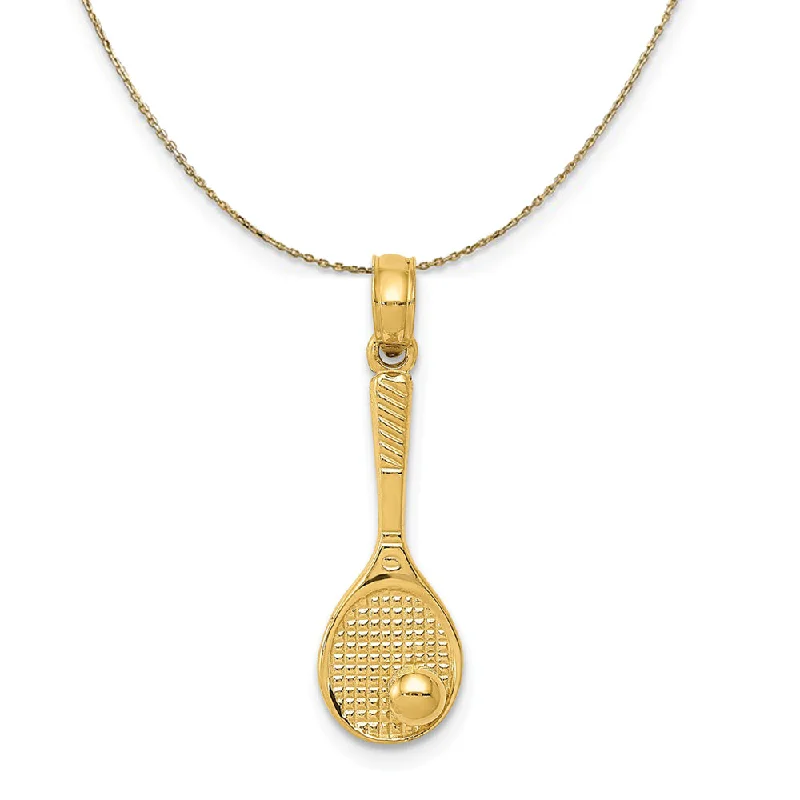 14k Yellow Gold Small 3D Tennis Racquet and Ball Necklace