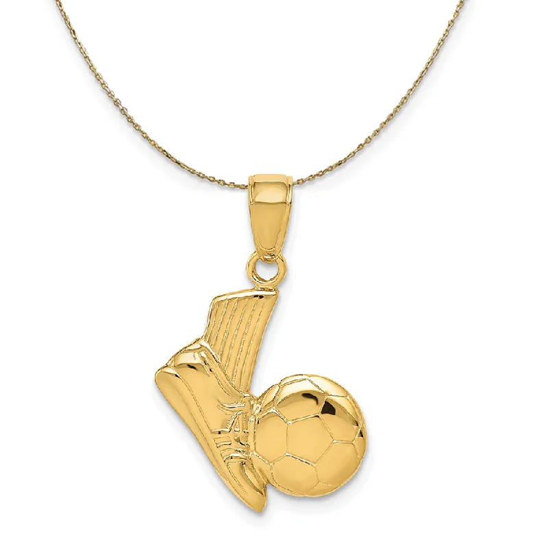 14k Yellow Gold Soccer Shoe and Ball Necklace