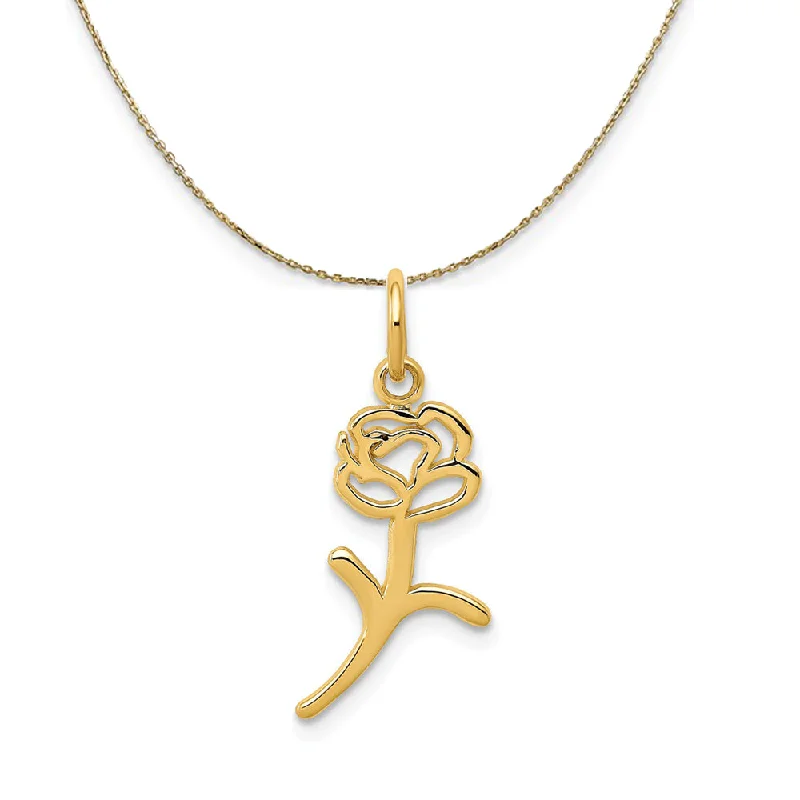 14k Yellow Gold Stemmed Rose Silhouette Necklace