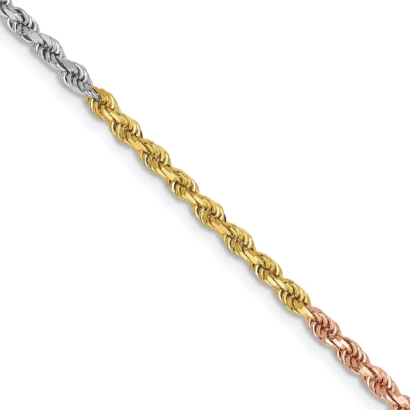 engraved pledge pendant necklace-14KT Gold Tri-Color 20-inch 2.5MM Diamond-cut Lobster Clasp Rope Chain