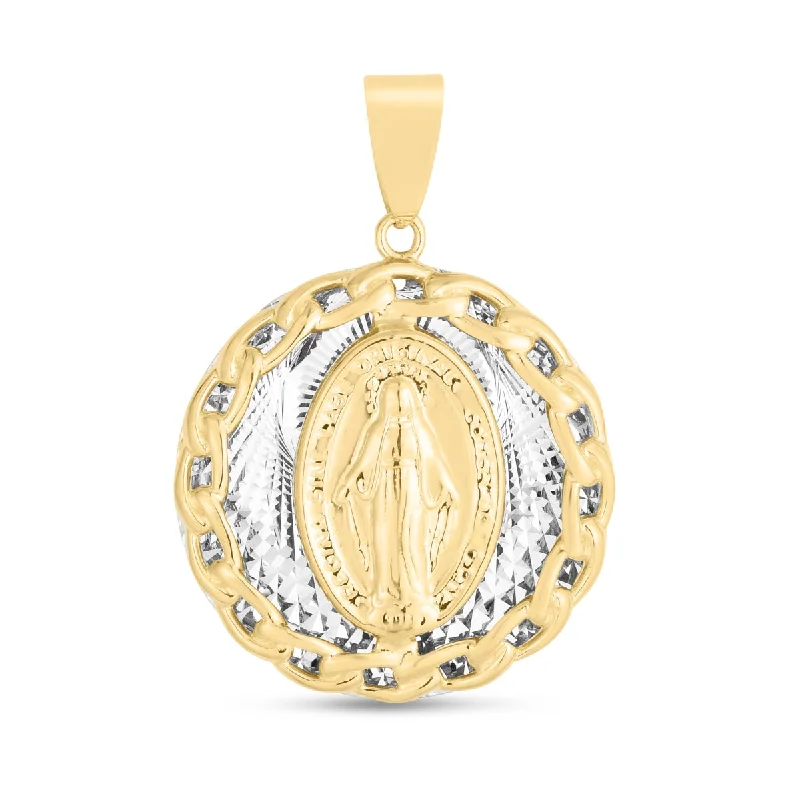 rustic peridot beaded necklace-14KT White and Yellow Gold 32X22.6MM Religious Virgin Mary Pendant. Chain Not Included