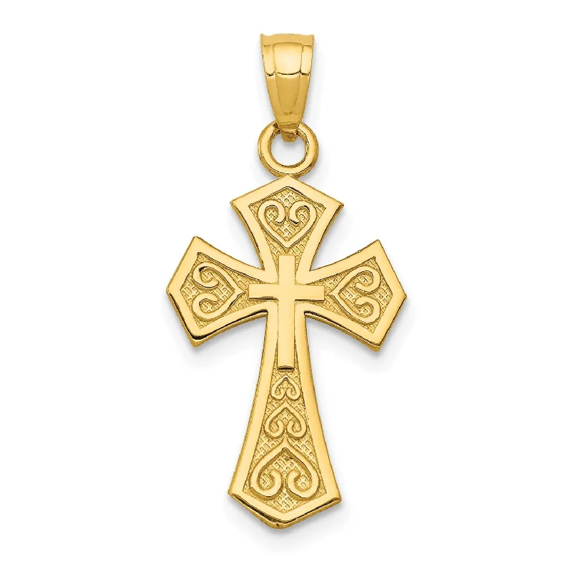 modern sleek twist necklace-14KT Yellow Gold 26X12MM Reversible Cross Pendant. Chain Not Included