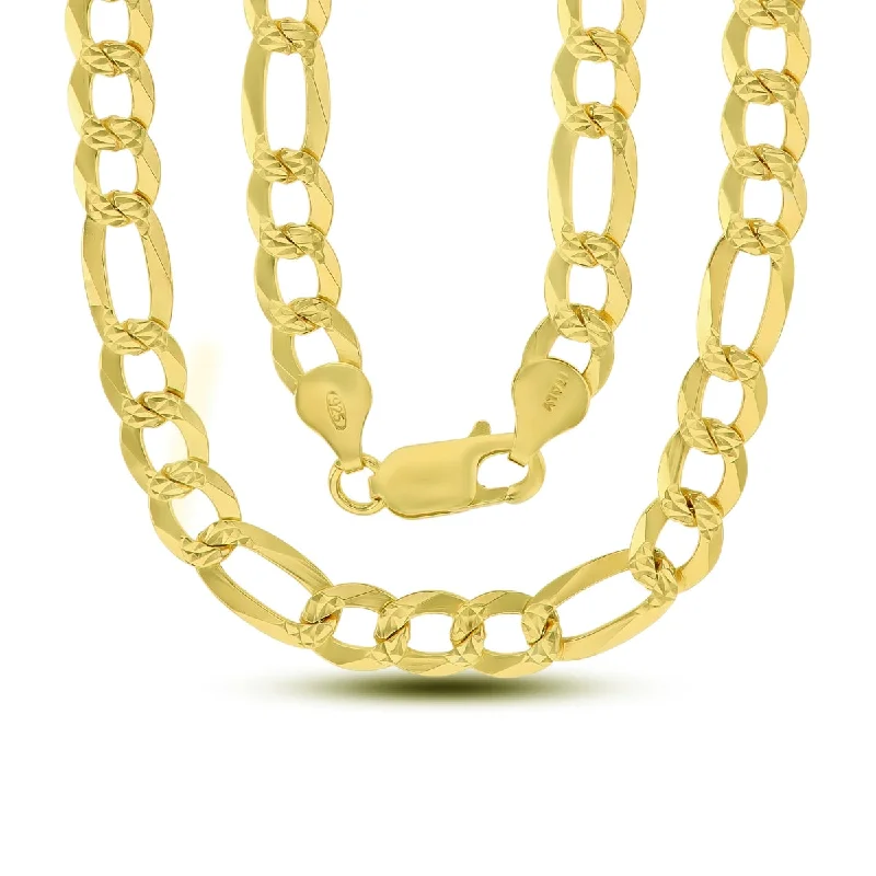 modern overlapped chain necklace-14KT Yellow Gold Plated Sterling Silver 24-inch 9.7MM Pave Figaro Chain