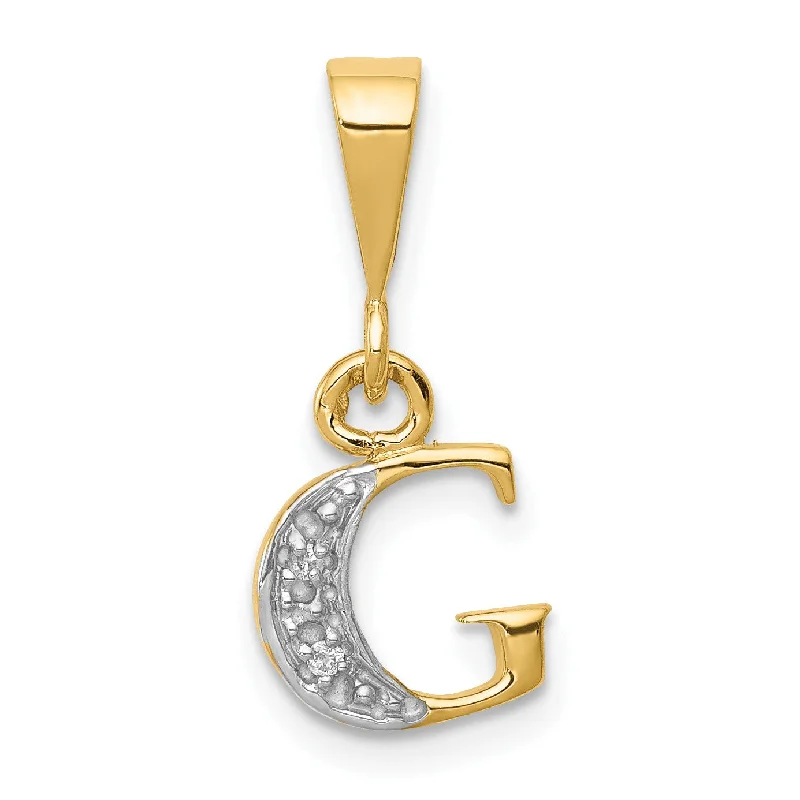 modern sleek crest necklace-14KT Yellow Gold With Rhodium Plating 1/100 CTW 15X8MM Initial Pendant; Initial G. Chain not Included