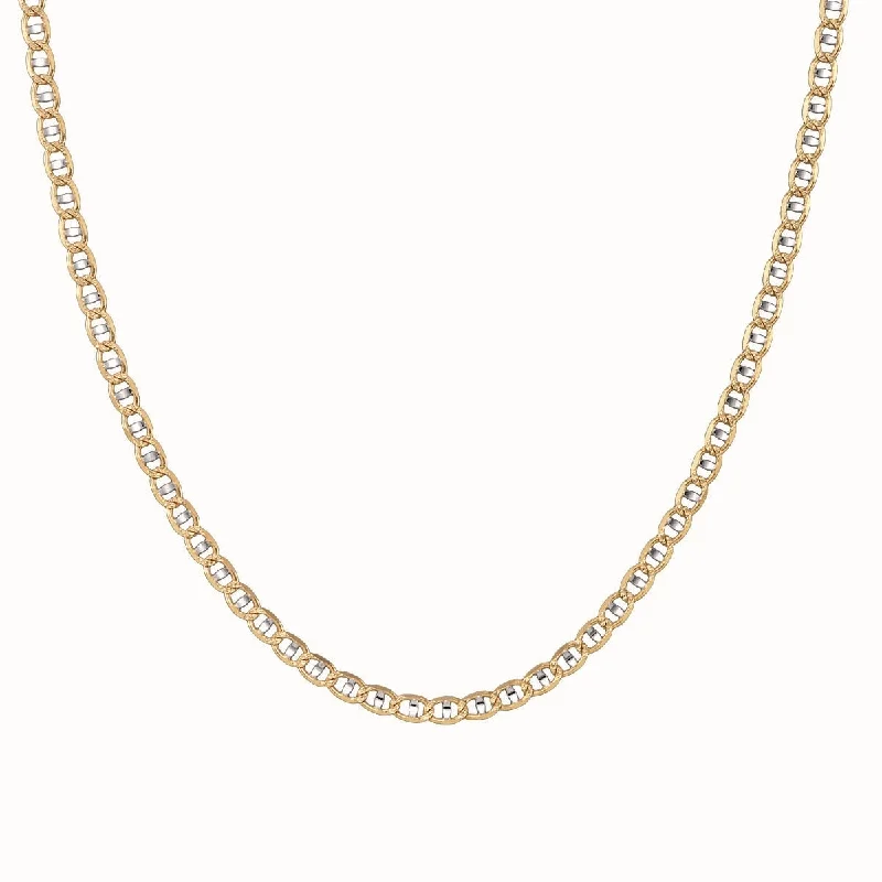 engraved loyalty chain necklace-14KT Yellow Gold With Rhodium Plating 20-inch 3MM Diamond-cut Pave Anchor Link Chain