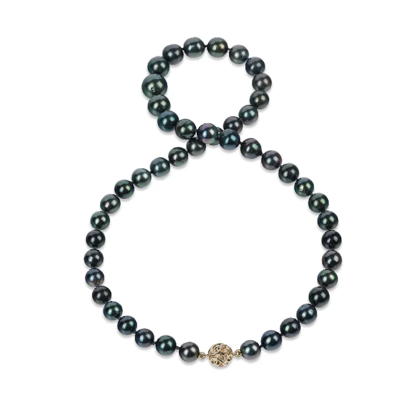 bohemian crest necklace-18-20" Tahitian Black Pearl Strand with Magnetic Gold Clasp - 8-12mm