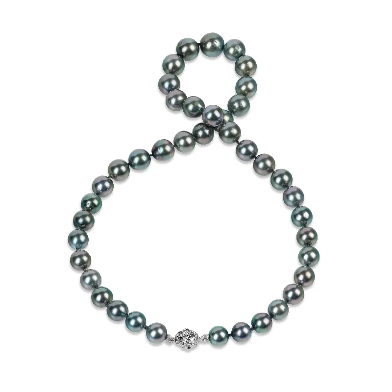 18-20" Tahitian Black Pearl Strand with Magnetic White Gold Clasp - 8-12mm