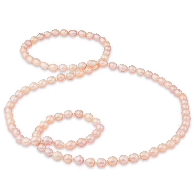 nature-themed moss necklace-38" Peach Freshwater Pearl Strand - 7-8mm