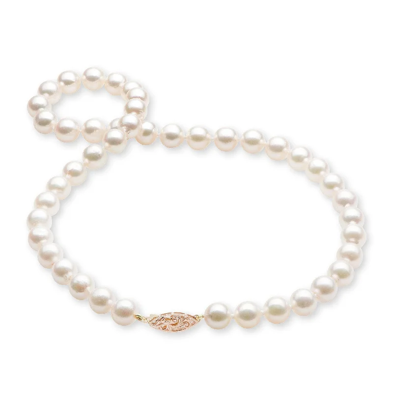 polished copper twist necklace-17-19" Akoya White Pearl Strand with Two Tone Gold Clasp - 8.5-9.5mm