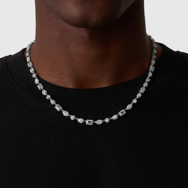 modern sleek ridge necklace-Mixed Cluster Linked Necklace (Silver)