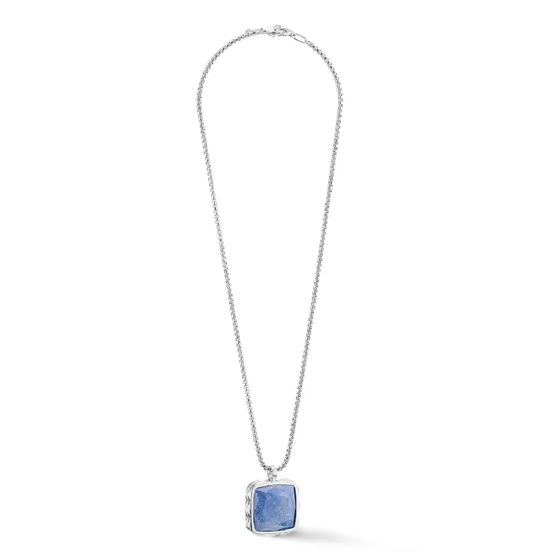 artisan-crafted rose necklace-Coeur De Lion Silver Blue Square Spikes Pendant Necklace