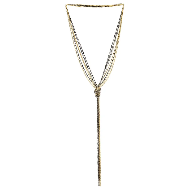 COOLSTEELANDBEYOND Lariat Necklace, Multi-strand Y-chain Tassel Pendant Long Chains with Rhinestones, Gold and Grey