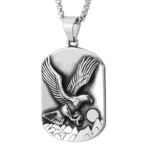 bold emerald ridge necklace-COOLSTEELANDBEYOND Mens Embossed Flying Eagle Pendant Dog Tag Necklace, Stainless Steel Medallion