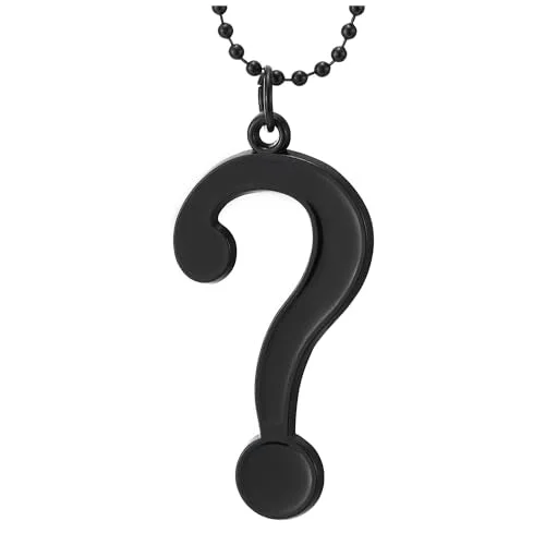 engraved eternity chain necklace-COOLSTEELANDBEYOND Question Mark Pendant in Black, Necklace for Men Women, 27 inches Ball Chain