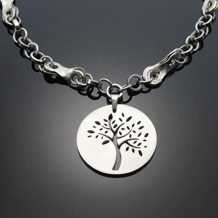 vintage-style kunzite necklace-Reversible Stainless Steel Tree of Life Necklace - Wholesale