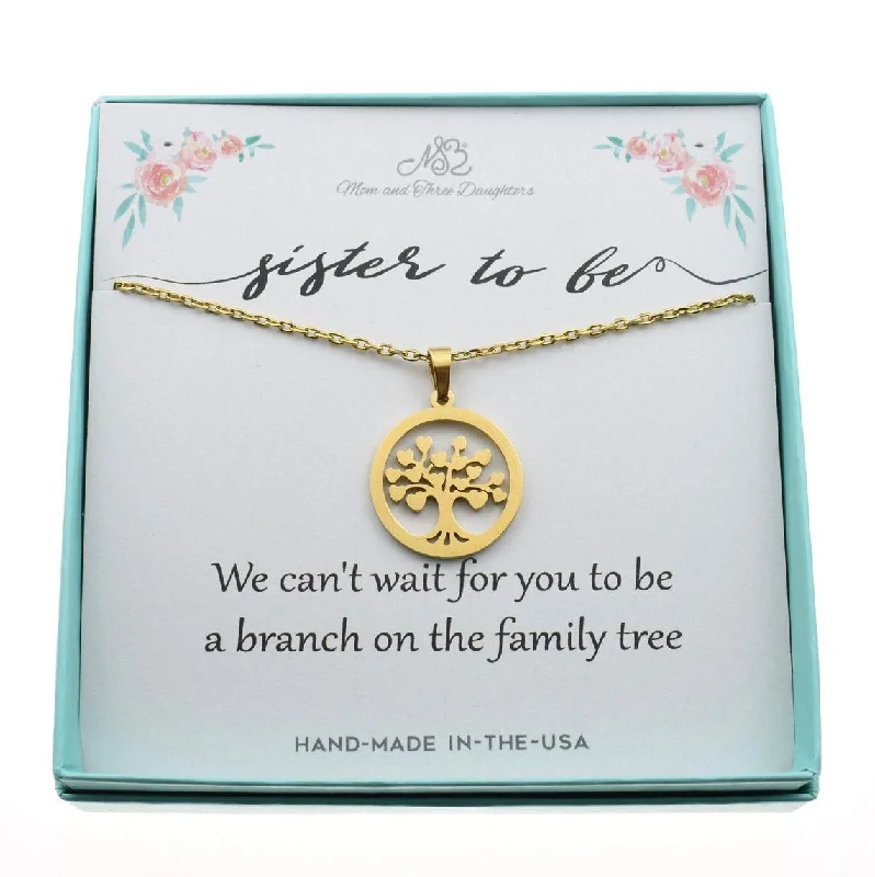 Sister to Be Tree of Life Necklace in Gold Toned Stainless Steel