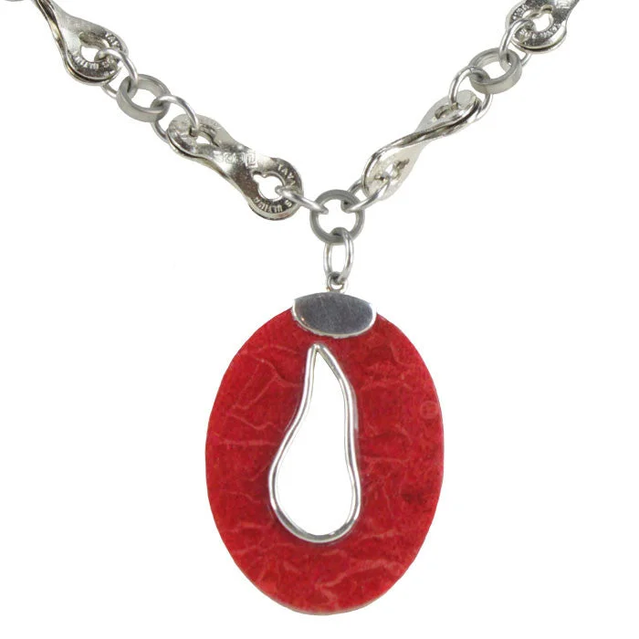 Coral & Sterling Red Tear Drop Necklace