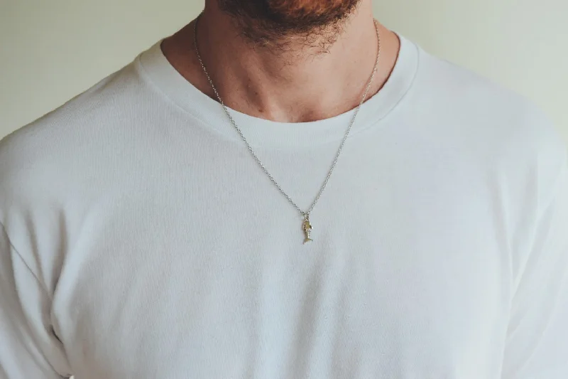 engraved pledge pendant necklace-Fish bones chain necklace for men, fisherman gift for him