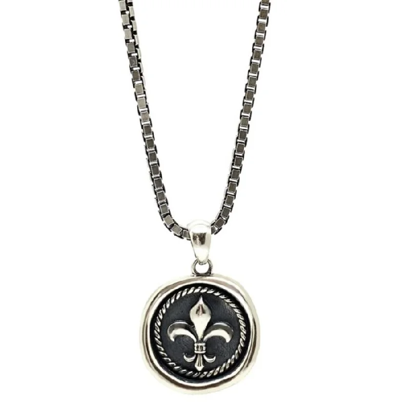 boho-inspired kyanite necklace-Fleur De Lis Silver Men Necklace