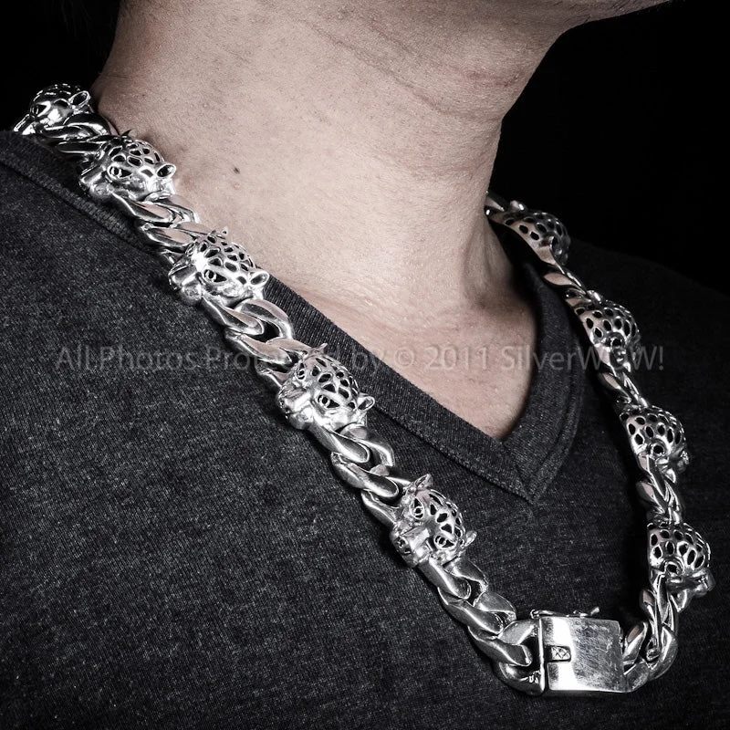 Leopard Head Silver Necklace Chain