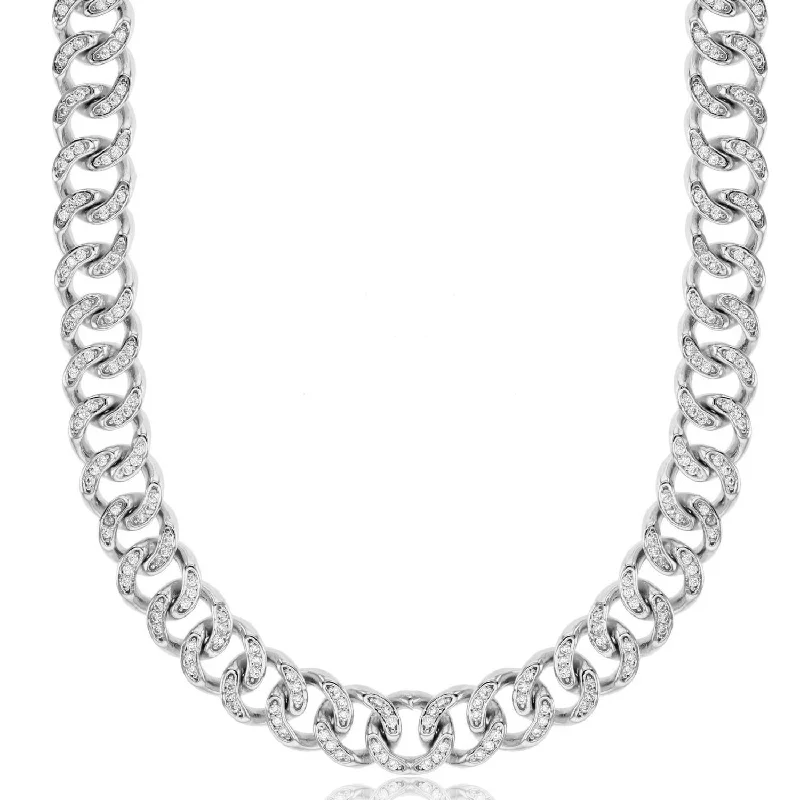 raw agate accent necklace-Luxe Layers Sterling Silver Cubic Zirconia 26-inch 12MM Cuban Link Pave with CZ Chain