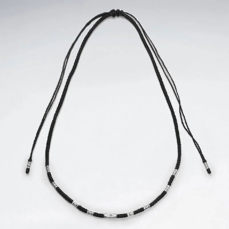 vintage-inspired agate necklace-Macrame Necklace With Tube Beads - Sterling Silver