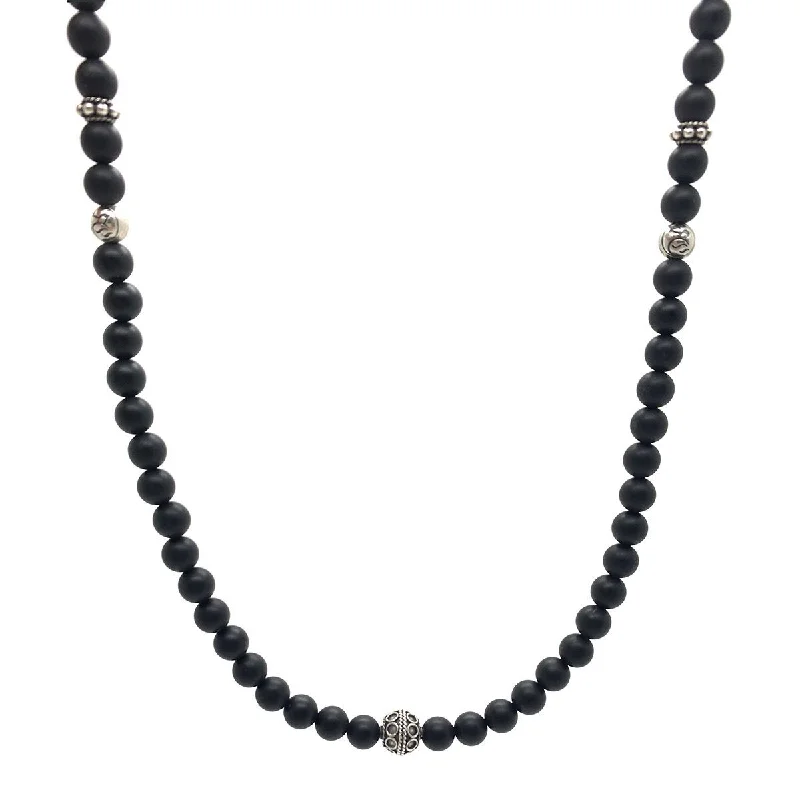 polished rose twist necklace-Men's Onyx Beaded Necklace - Sterling Silver