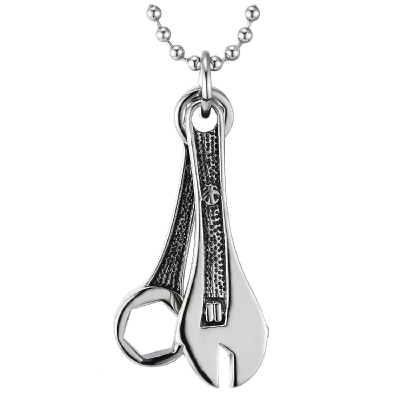 Mens Stainless Steel Wrench Spanner Pendant Necklace with 30 inches Ball Chain