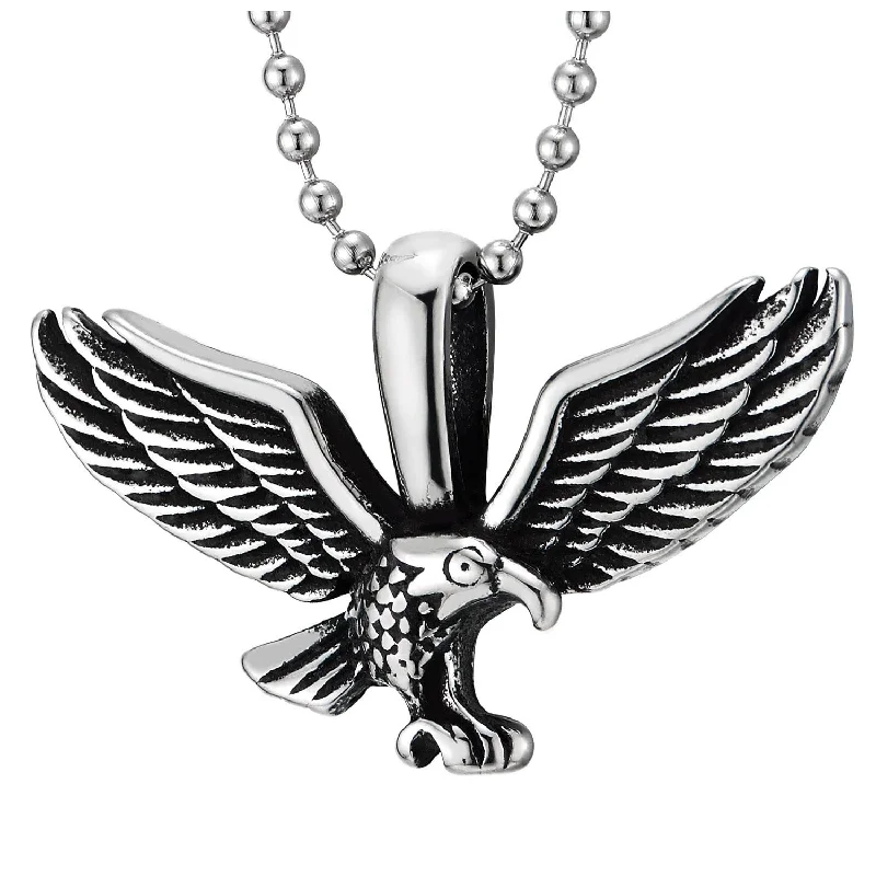 raw spinel statement necklace-Mens Women Vintage Flying Eagle Pendant Necklace in Stainless Steel, 23.6 inches Ball Chain